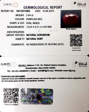 5.84/CT Natural Mozambique Ruby with Govt. Lab Certificate (23310)